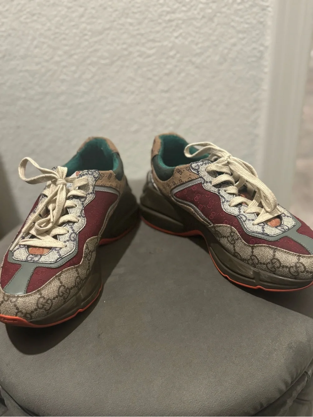 Gucci Multicolor GG Monogram Runner Sneakers - Burgundy, Beige, Teal, Orange - Picture 2 of 9